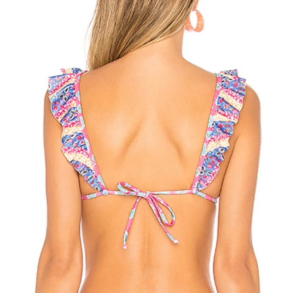 Lovers + Friends Pink Multicolor Ruffle Bikini Top - Picture 2 of 8